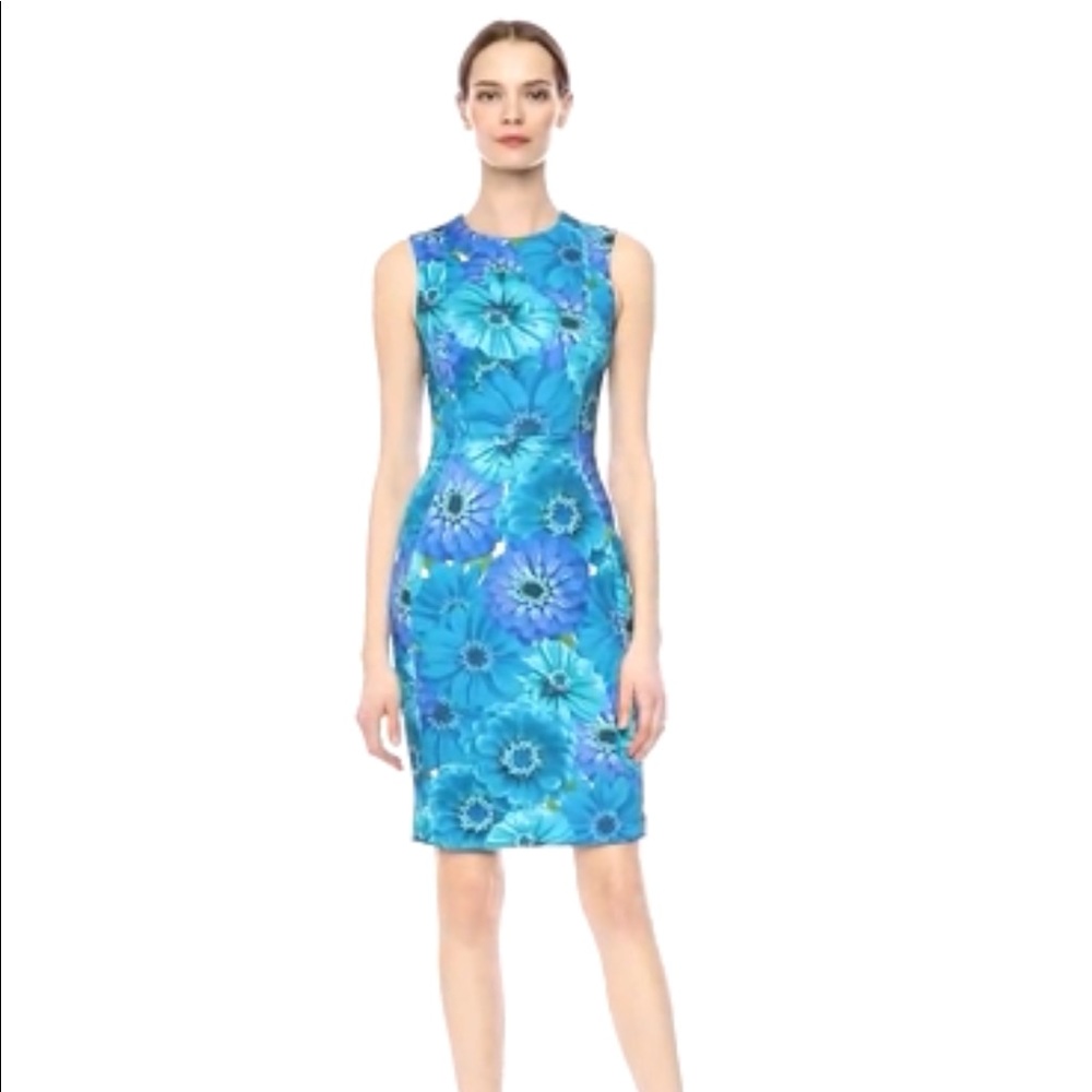 CLAVIN KLEIN dress size 4 blue flower sleeveless dress zipper closure. - Picture 5 of 12